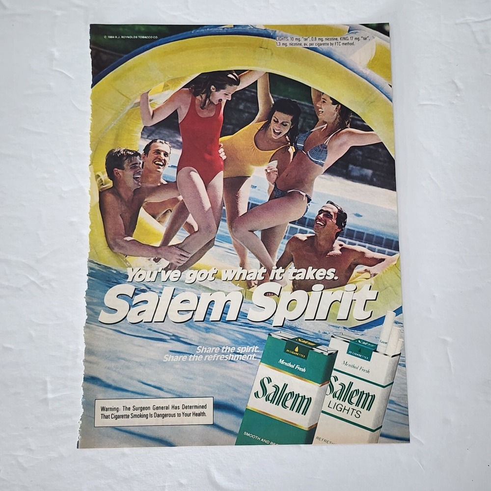 Vintage 1984 Salem Spirit Print Ad Bathing Suit Pool Scene Magazine Clipping